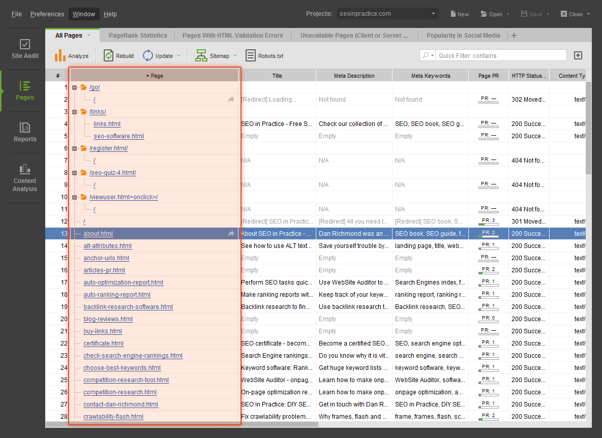 SEO Powersuite Website Auditor analyzes-whole-website-structure