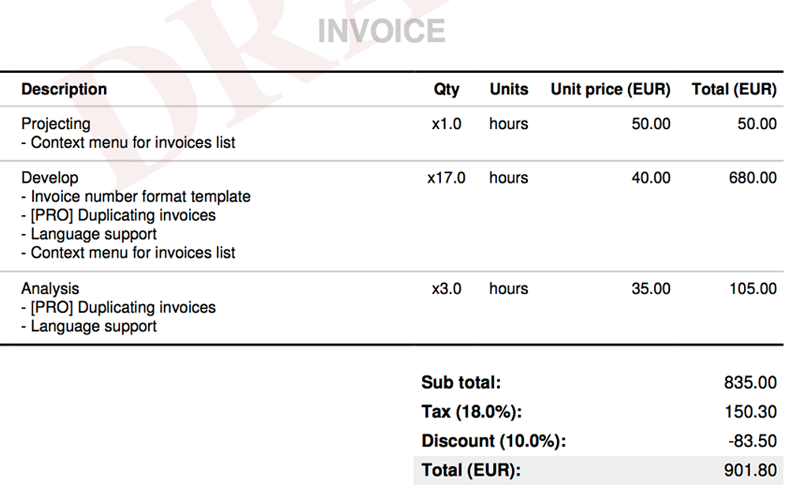 Redmine Invoices Plugin Pro - Pdf Print Screenshot