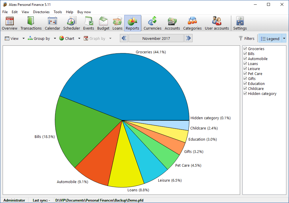 Alzex Personal Finance Home Pro Reports screenshot