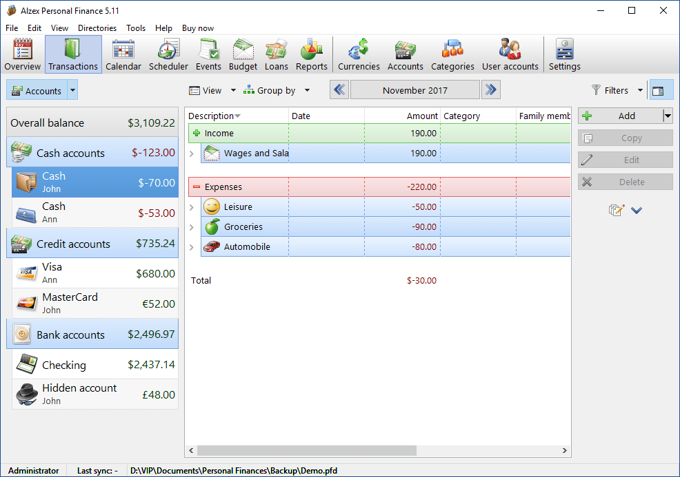 Alzex Personal Finance Home Pro Transaction screenshot