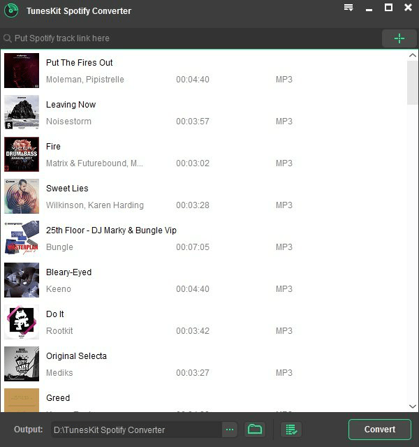 TunesKit Spotify Converter for Windows song list Screenshot