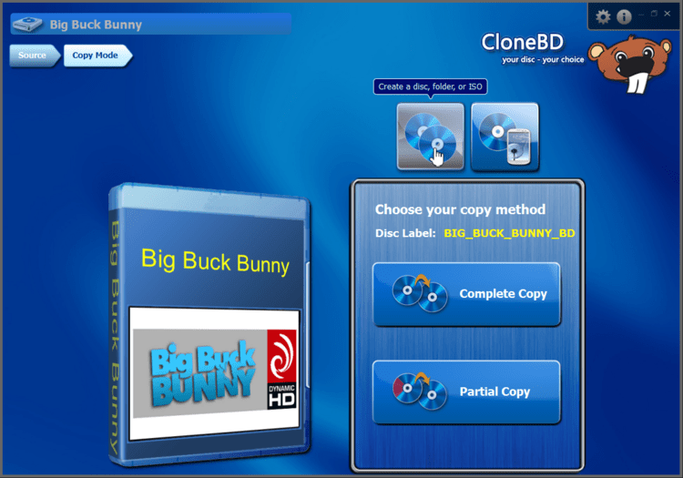 Elby CloneBD Copy Method Screenshot