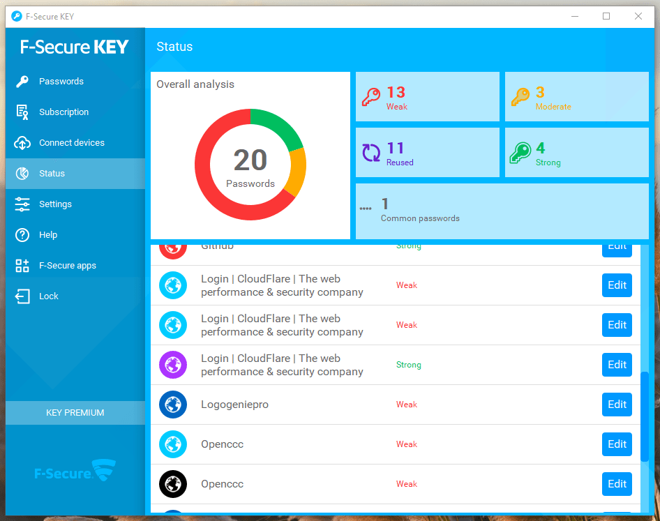 F-Secure KEY Status Screenshot
