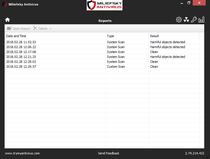 Miliefsky Antivirus Reports Screenshot