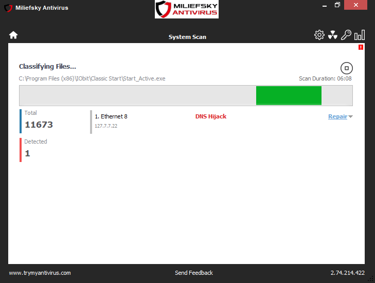 Miliefsky Antivirus Scan Screenshot