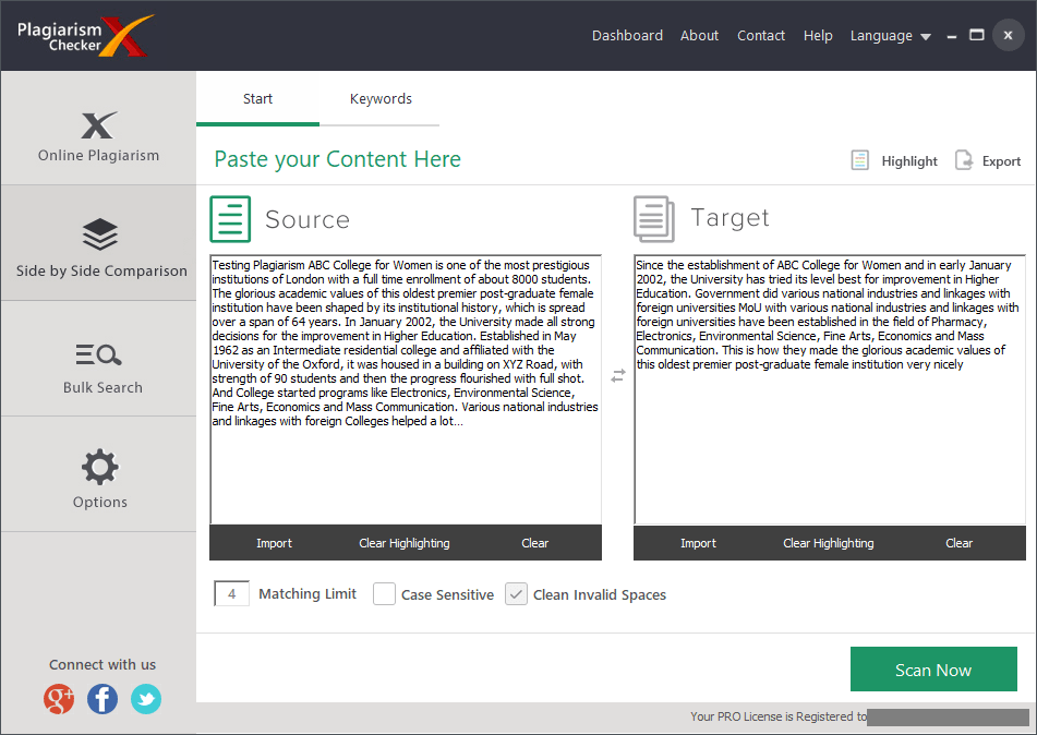 Plagiarism Checker X Side by Side Comparison Screenshot