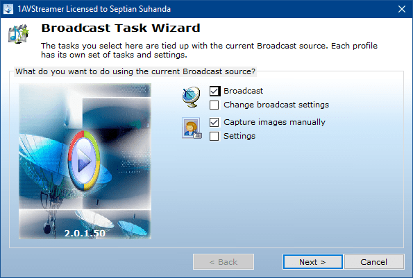 PCWinSoft 1AVStreamer Broadcast Task Wizard Screenshot