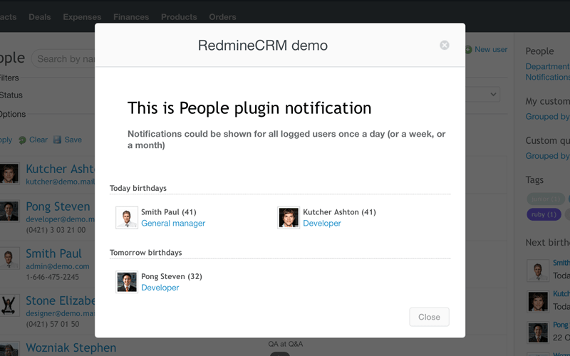 Redmine People Plugin PRO notifications