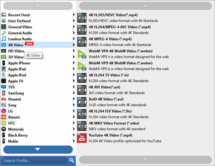 Tipard Total Media Converter Format Profiles