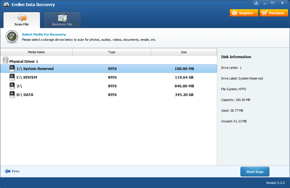 Erelive Data Recovery for Windows Scan File