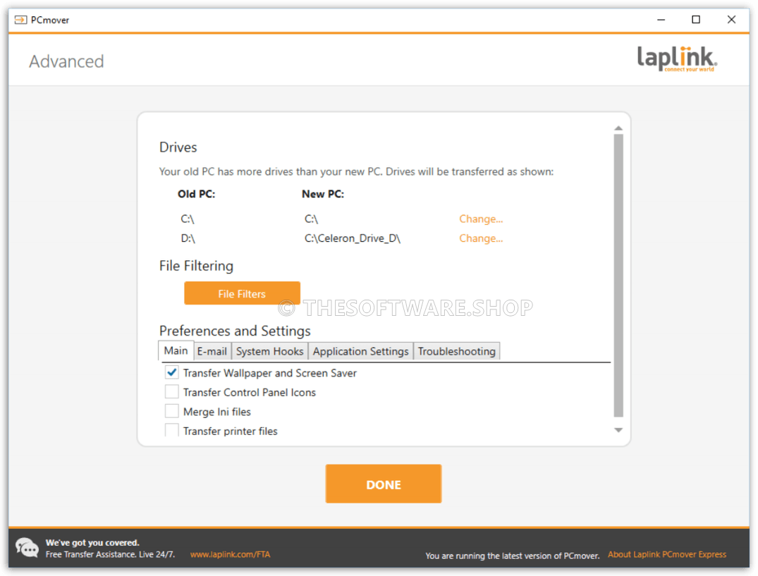 Laplink PCmover Express Screenshot - Advanced