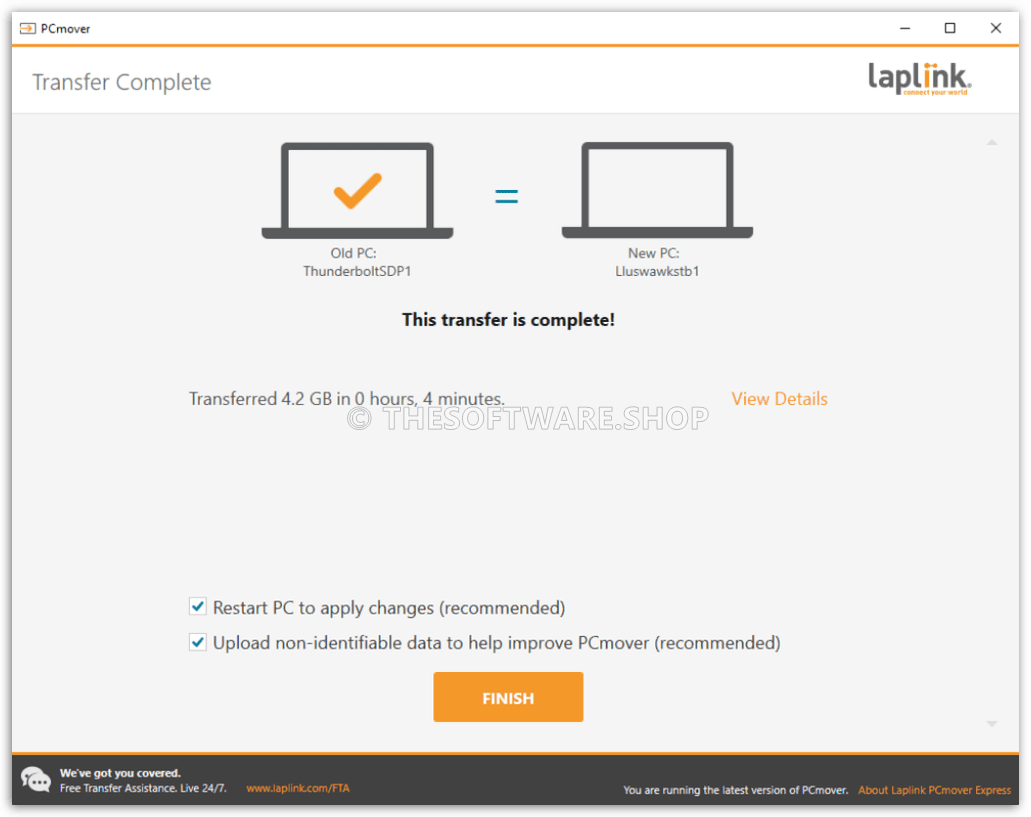 Laplink PCmover Express Screenshot - Finish