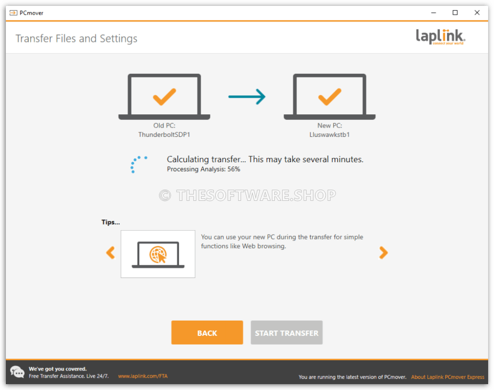 Laplink PCmover Express Screenshot - Transfer Settings