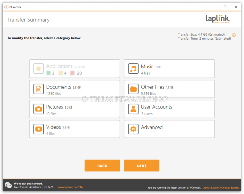 Laplink PCmover Express Screenshot - Transfer Summary