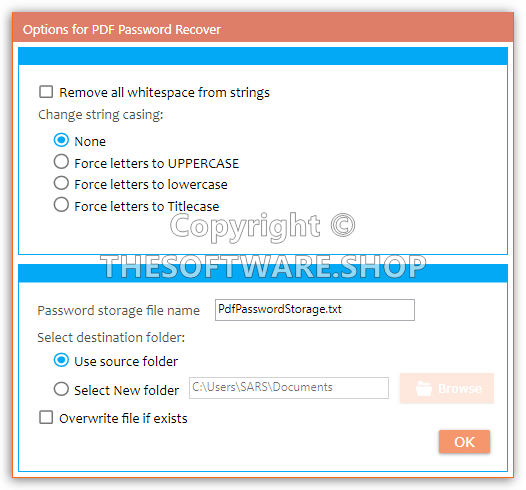 PDF Password Recover PRO - Options