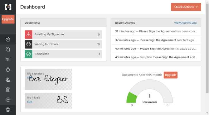 eversign dashboard screenshot