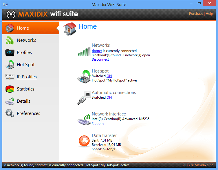 Maxidix Wifi Suite Home Dashboard