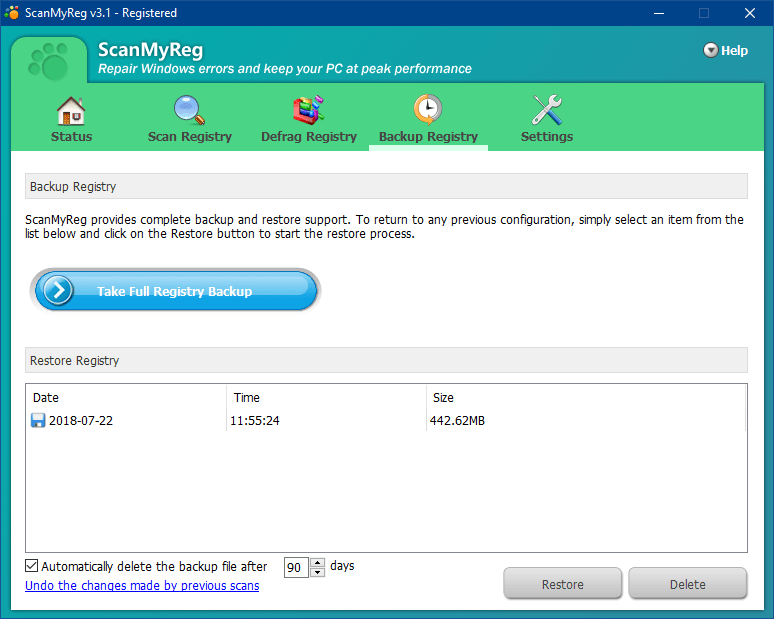 ScanMyReg Backup Registry