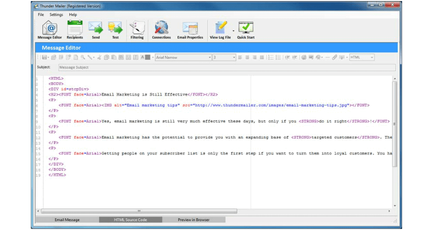 Thunder Mailer Mass emailer editor screenshot