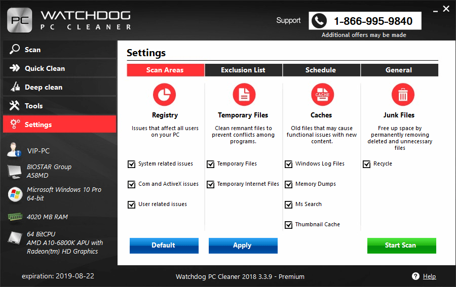 Watchdog PC Cleaner 2018 Settings