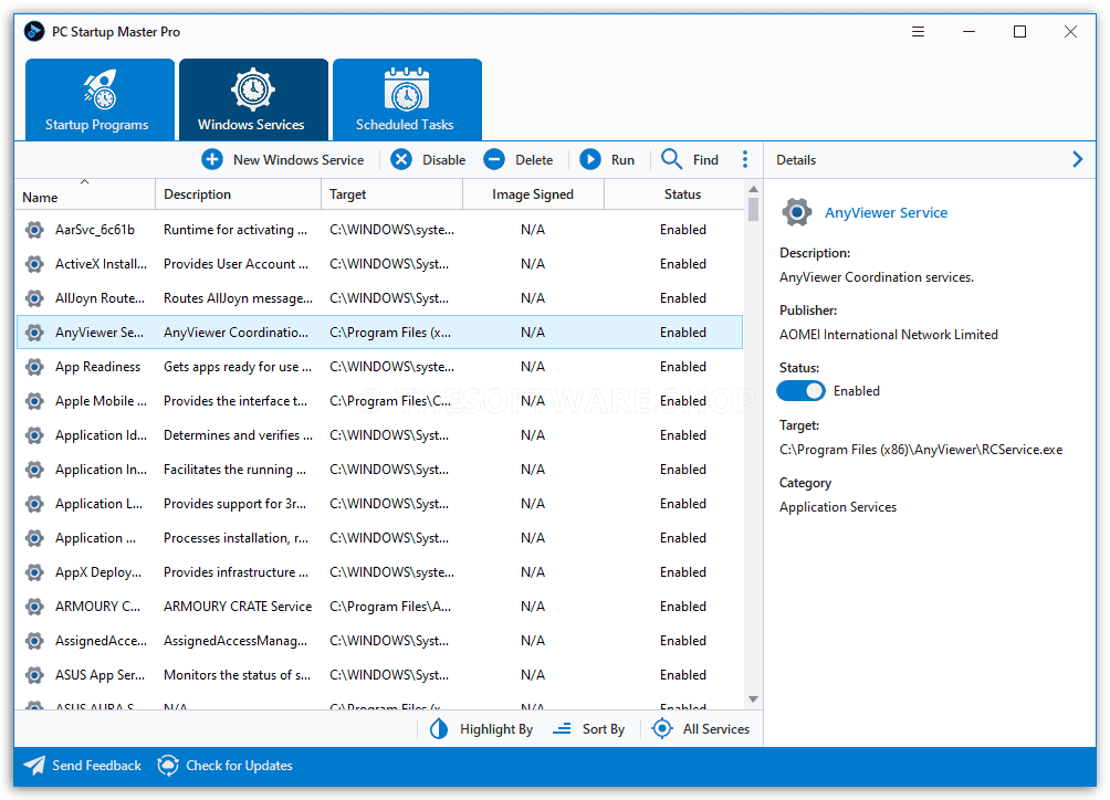 PC Startup Master Pro Windows Services