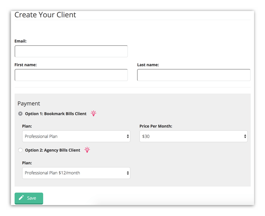 Bookmark Agency - Create Client & Billing