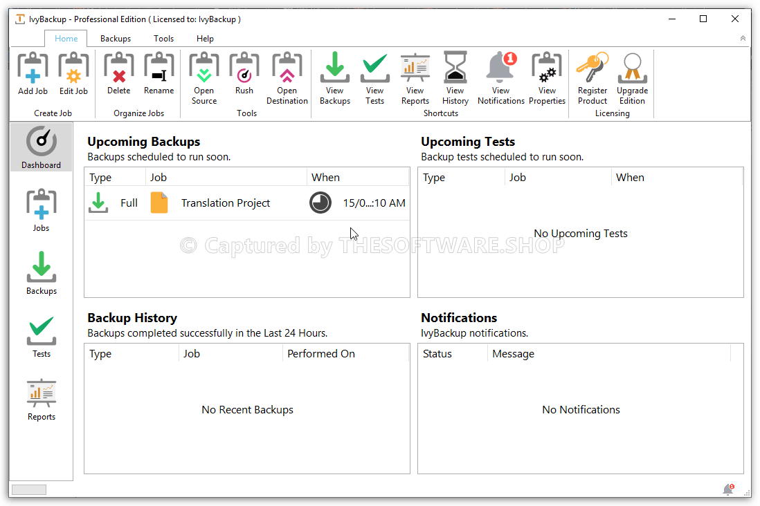 IvyBackup Main Dashboard