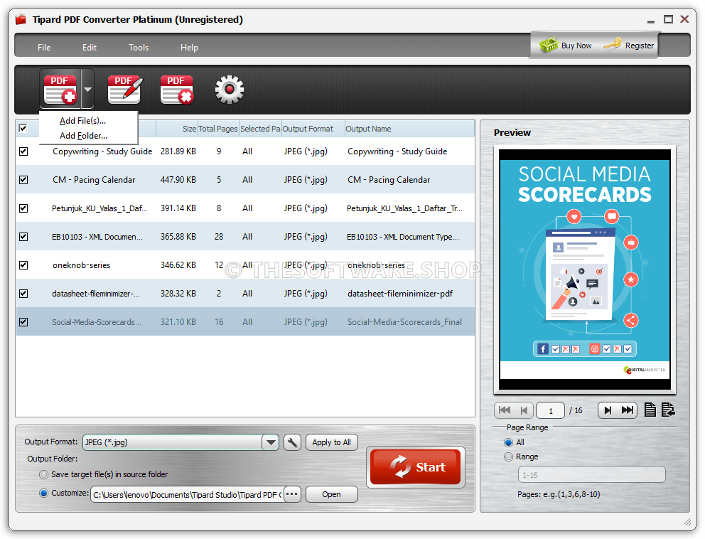 Tipard PDF Converter Platinum Screenshot - Added Files