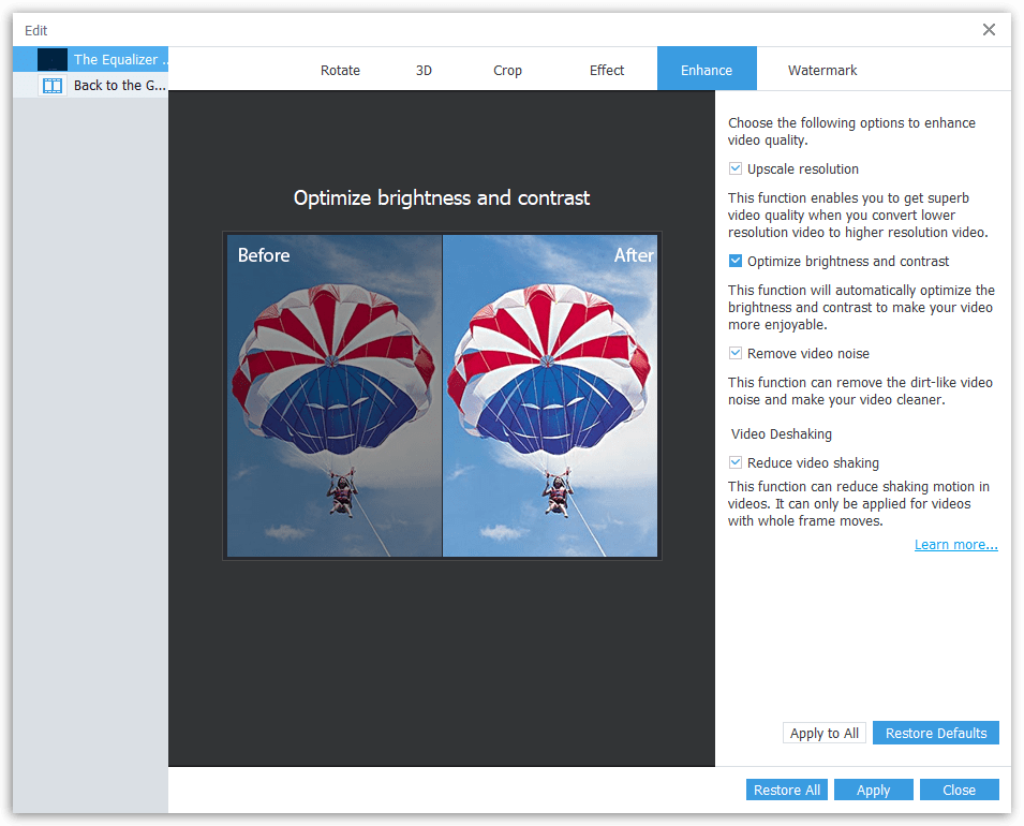 AnyMP4 Video Enhancement - Edit