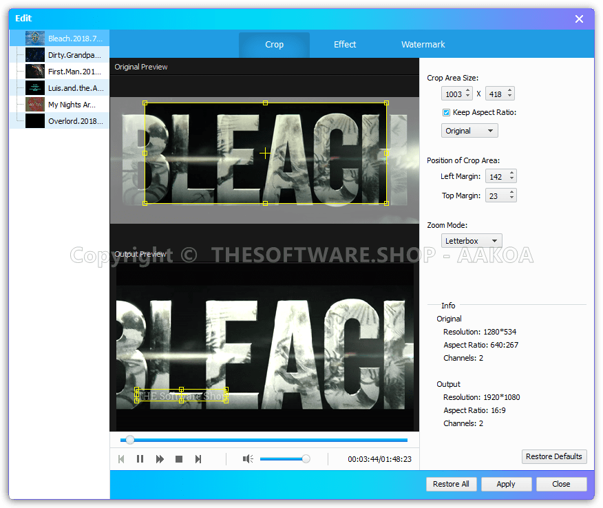 AnyMP4 Blu-ray Creator - Crop Effect Watermark