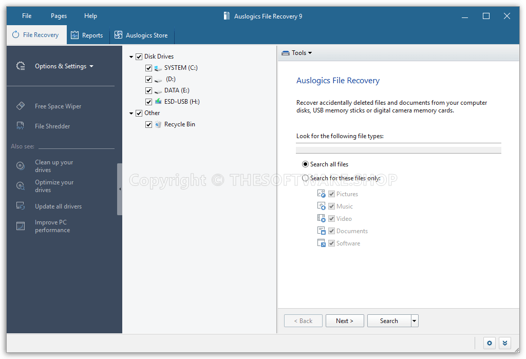 Auslogics File Recovery 9 - Main Interface