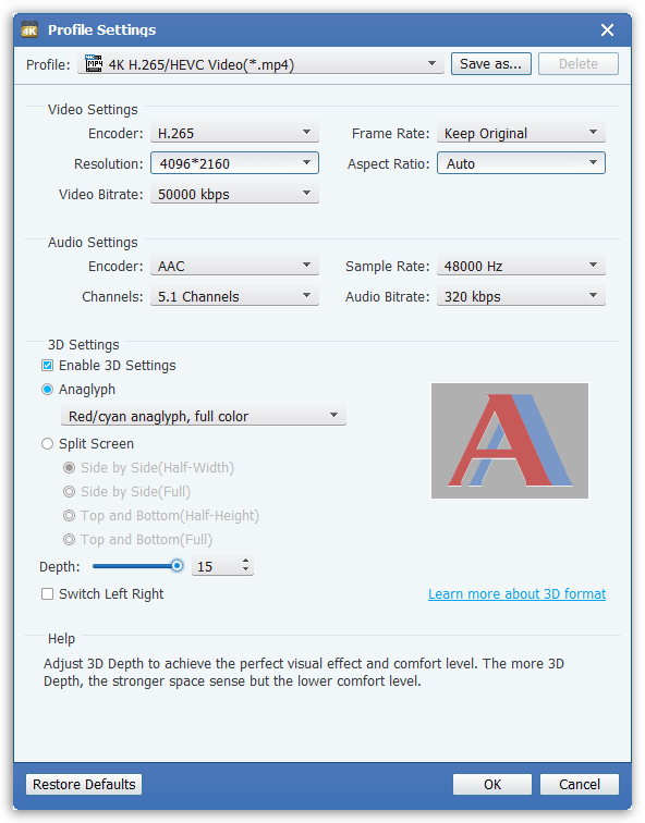 Tipard 4K UHD Converter - Profile Settings