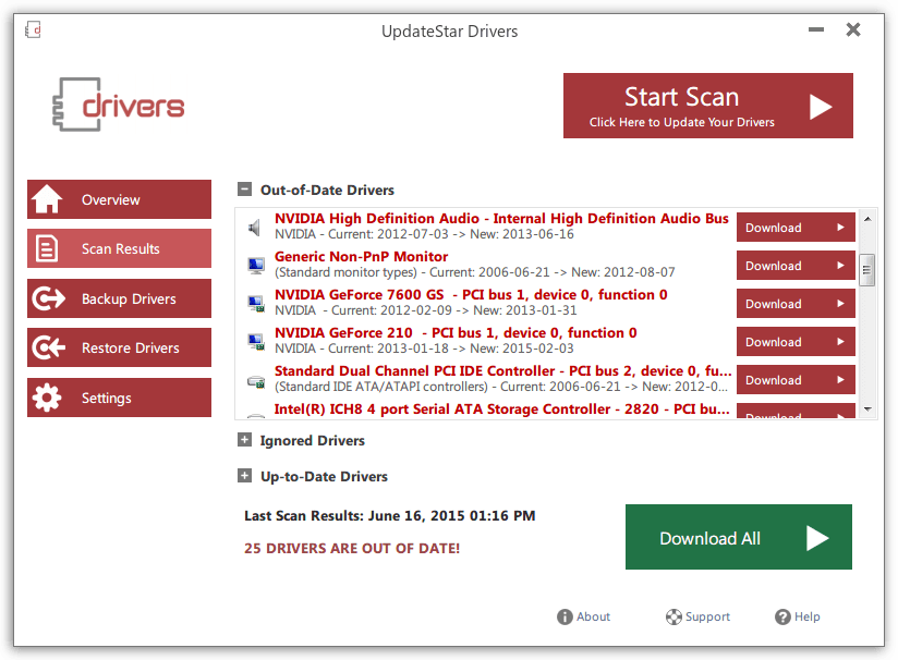 UpdateStar Drivers - Scan Results