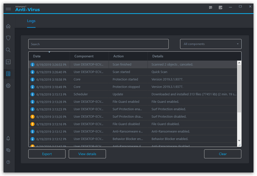 Ashampoo Anti-Virus - Logs