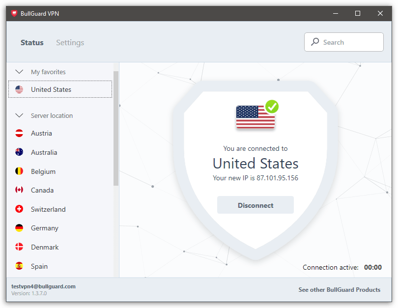 BullGuard VPN - Connected