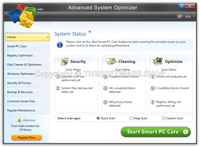 Systweak Advanced System Optimizer - Home Interface