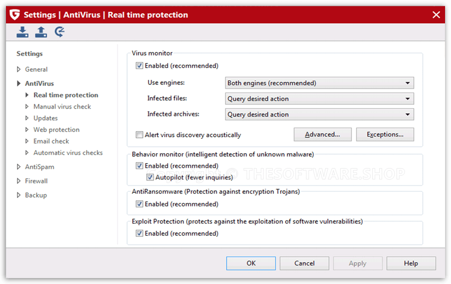 G DATA Internet Security - Settings