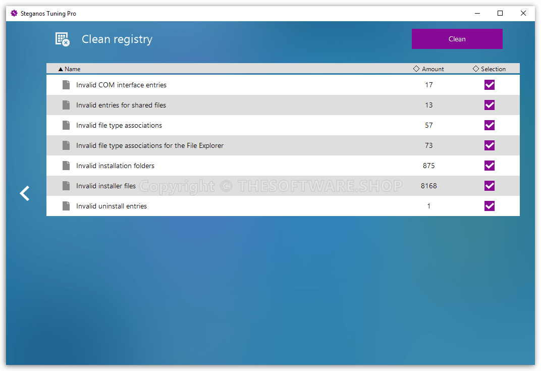 Steganos Tuning PRO Clean Registry