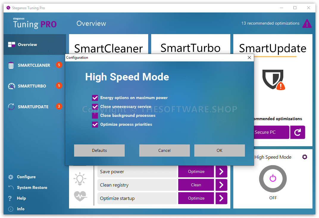 Steganos Tuning PRO High Speed Mode