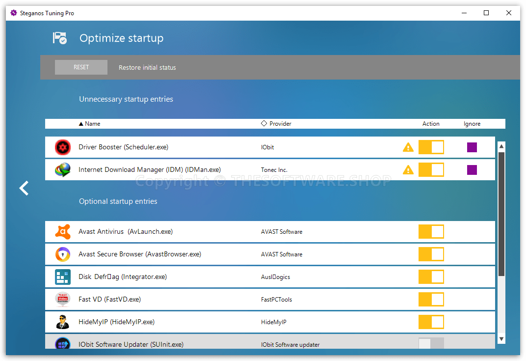 Steganos Tuning PRO Optimize Startup