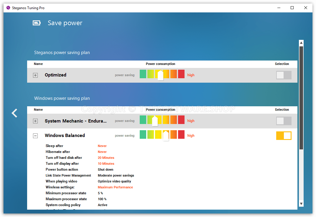 Steganos Tuning PRO Save Power