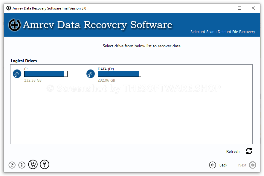 Amrev Data Recovery Software - Select Drive