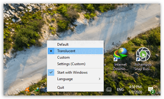 Ashampoo Taskbar Customizer Screenshot