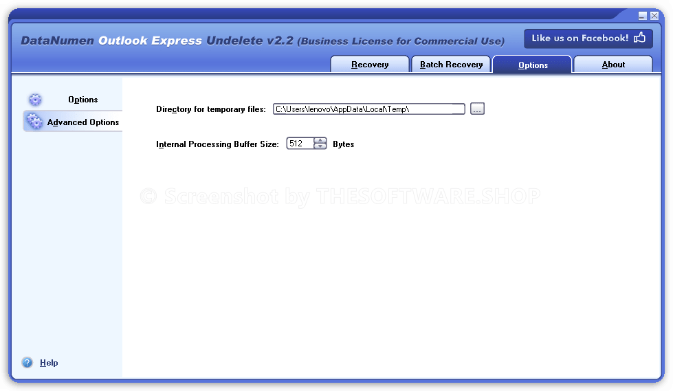 DataNumen Outlook Express Undelete - Options