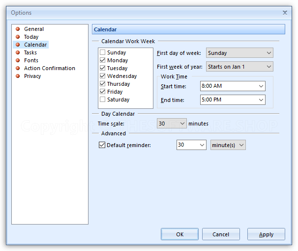 Efficient Calendar - Options