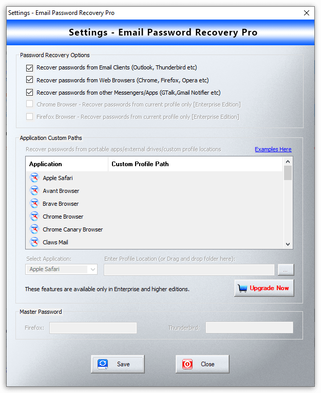 XenArmor Email Password Recovery Pro - Settings