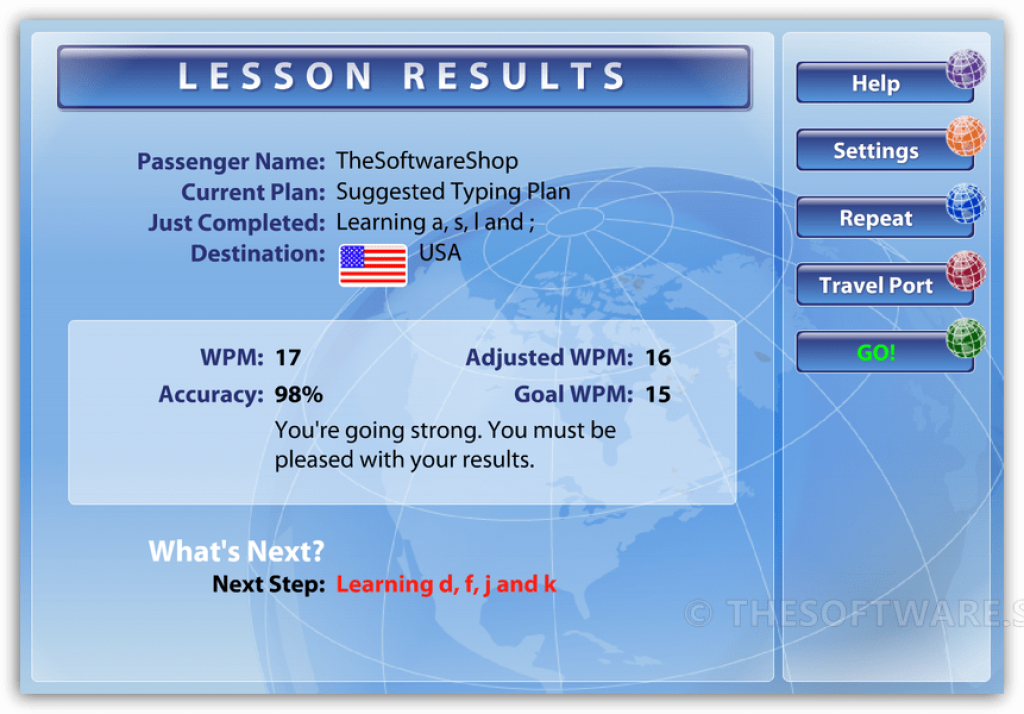 Typing Instructor Gold - Lesson Results