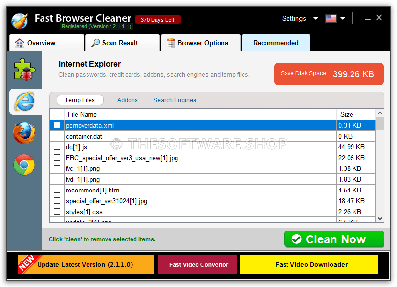 Fast Browser Cleaner Screenshot - Scan Result