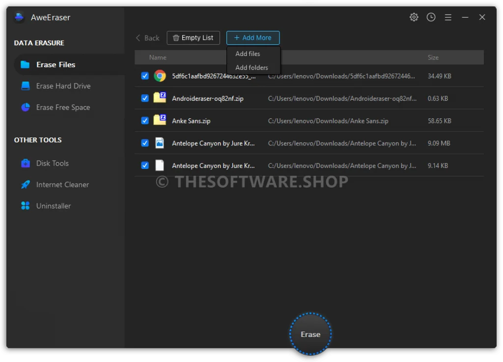 Magoshare AweEraser 4 Screenshot - Erase Files