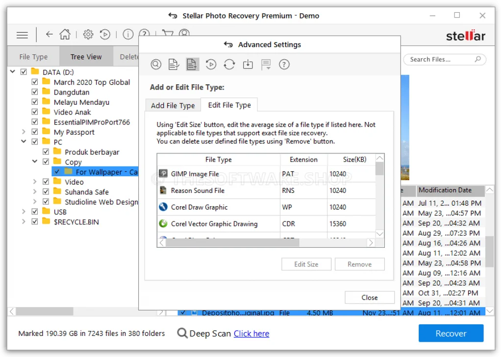 Stellar Photo Recovery Screenshot - Advanced Settings